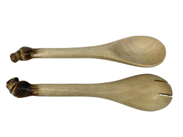 Preview: Handgeschnitztes Salatbesteck mit Tierkopf Löwe